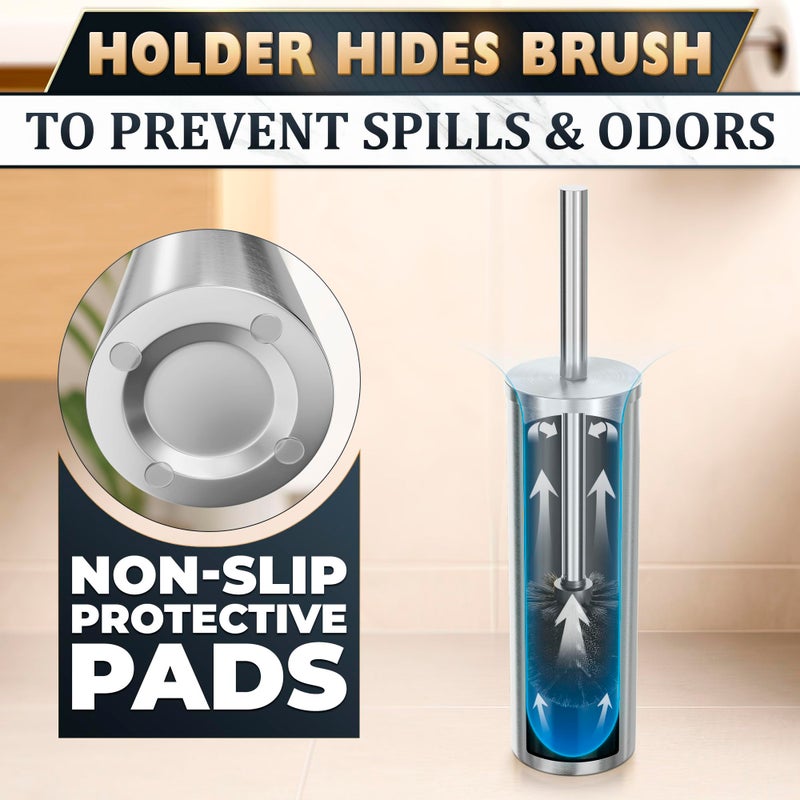 NOVSIX Stylish Stainless Steel Toilet Brush and Holder Set - Silver Toilet Bowl Brush and Holder with Splash Cover  Sturdy Bristles  Corrosion & Scratch Resistant - Elegant Design  Effective Deep Cleaning - Image 4